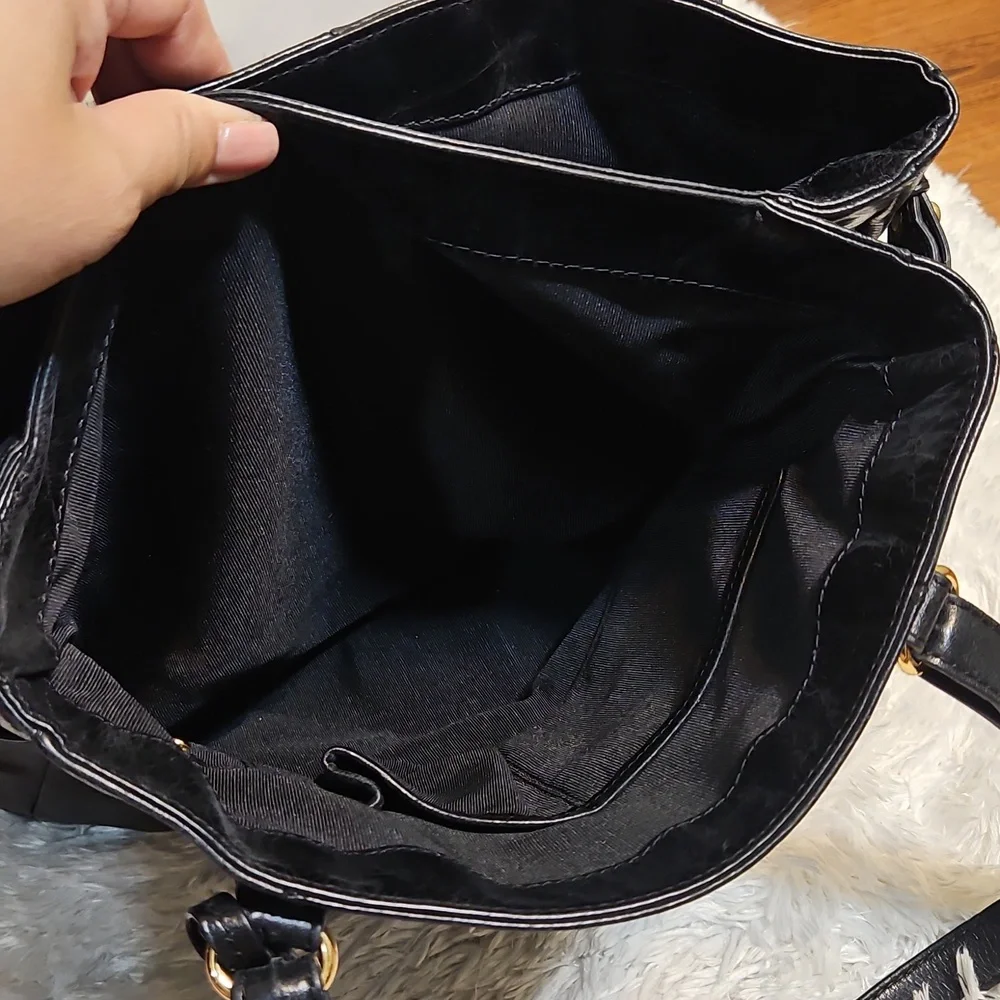 Badgley Mischka Black Patent Leather Tote Bag‎ Gold Buckle Shoulder Bag